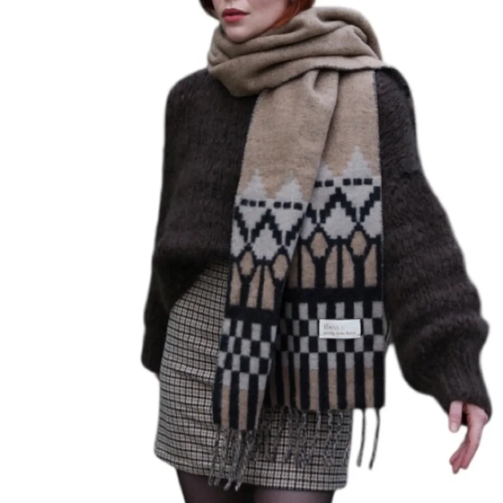 ANTHROPOLOGIE NEW TBCO x Pretty Little Fawn Beige Gray Fair Isle Wool Scarf